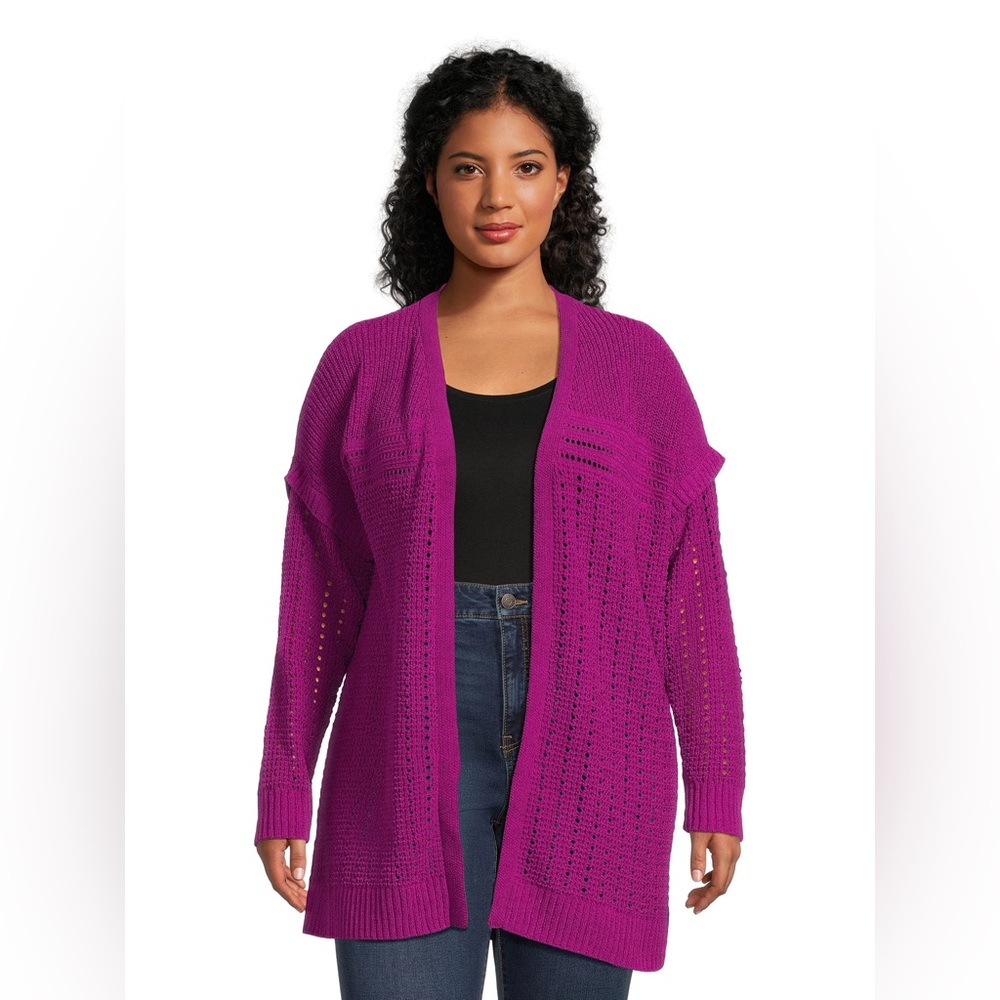 NWT Terra & Sky Womens 1X Open Front Chenille Cardigan Sweater Midweight Purple